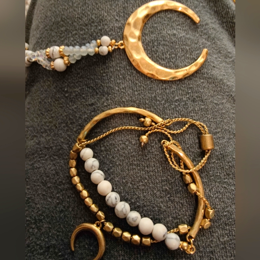 Gold Moon Necklace and Rope Bracelet